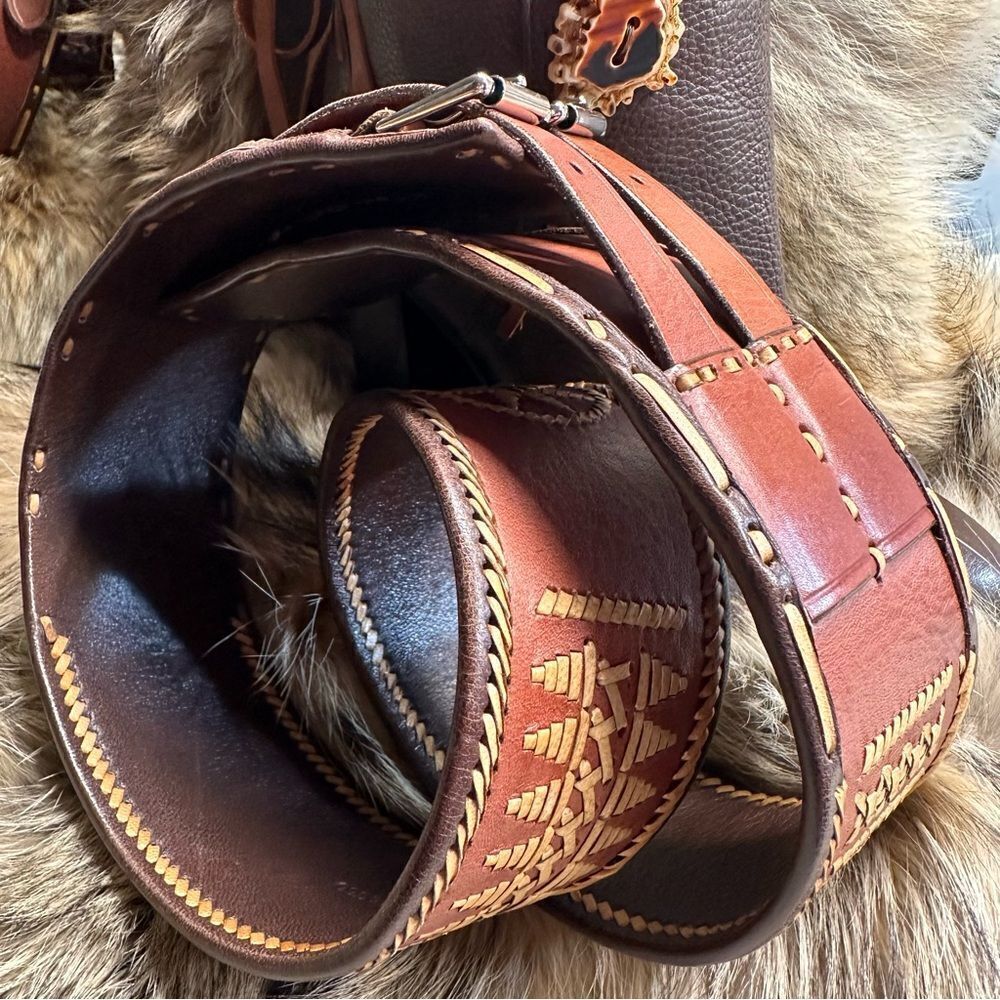 *Ralph Lauren Collection Brown Multi Double Buckle Whipstitched Western Belt - Picture 12 of 16